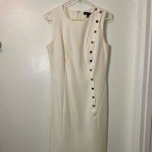 Classic Ivory Midi Dress with Gold Buttons